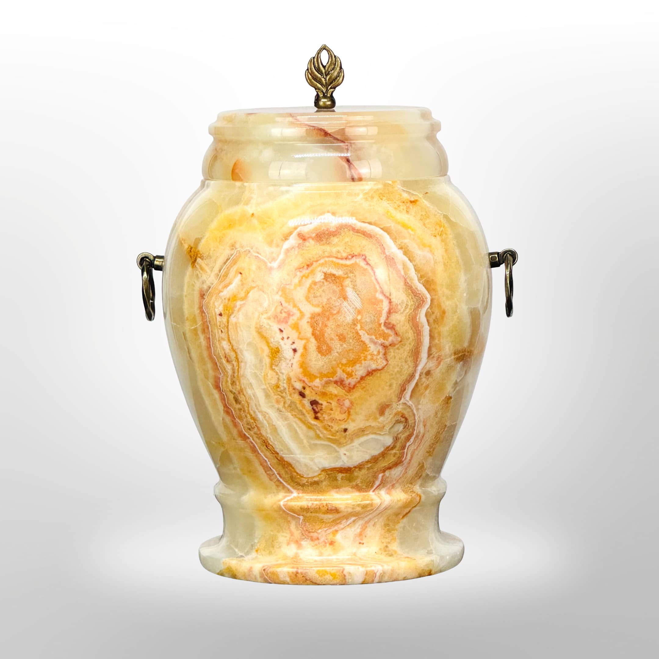 Onyx Steinurne in Gelb-Weiß mit Griffen