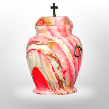 Rote Steinurne mit Griffen