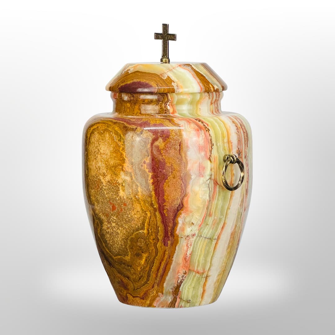 Stein Urne mit Griffen — Orange-Grün