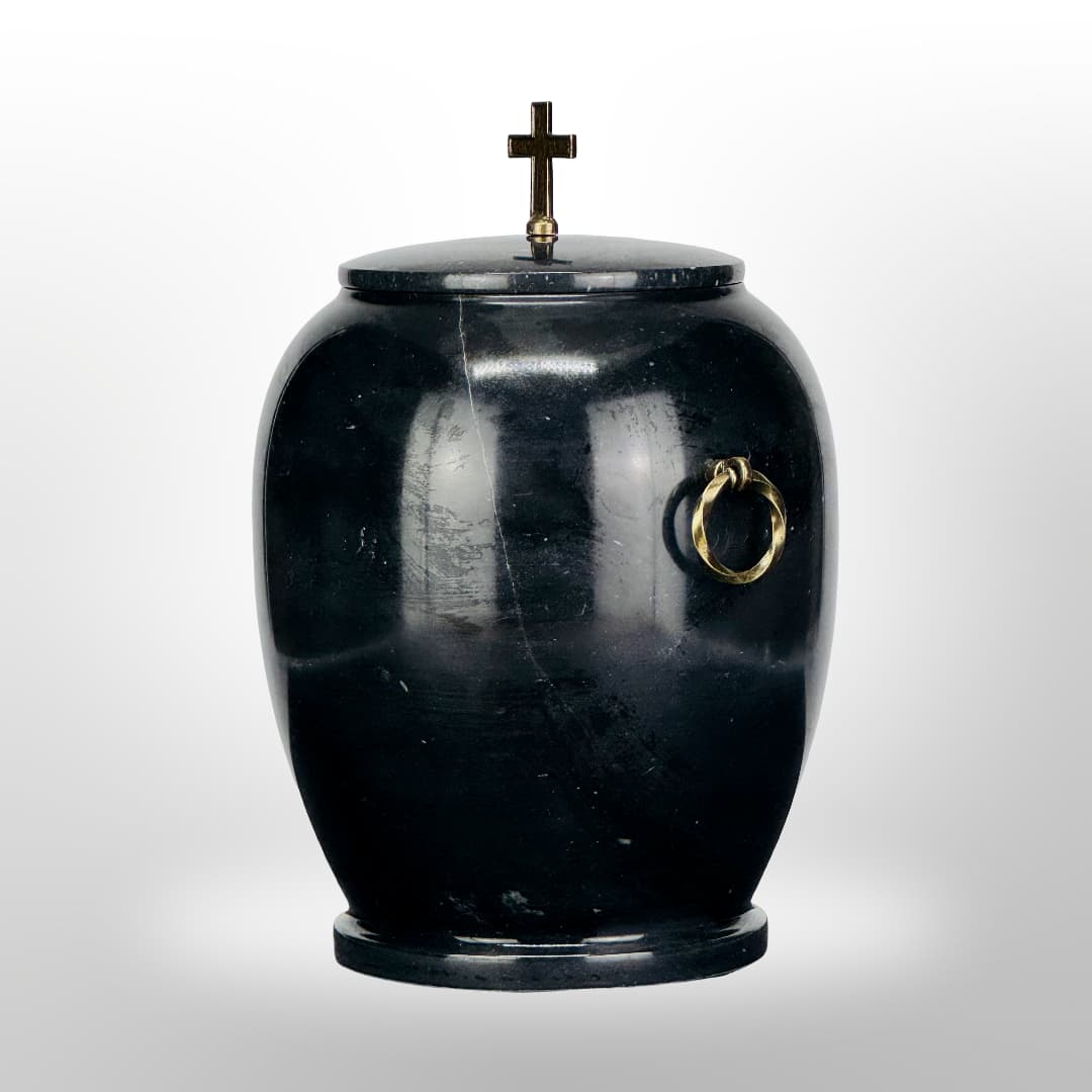 Stein Urne mit Griffen — Schwarz Glatt