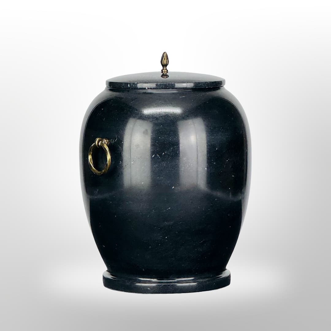 Stein Urne mit Griffen — Schwarz Glatt