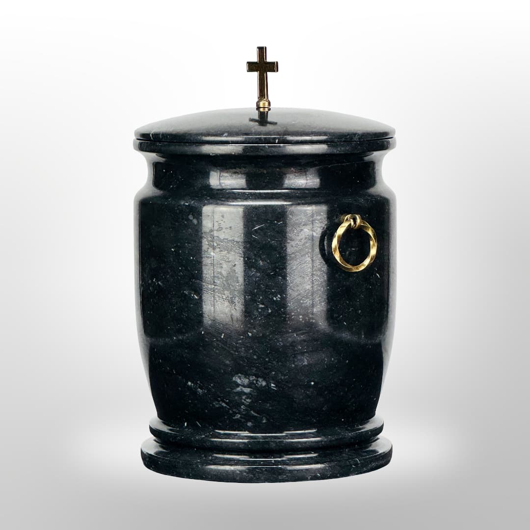 Stein Urne mit Griffen — Schwarz Naturstein