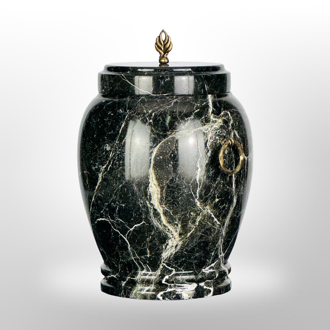 Stein Urne mit Griffen — Schwarz mit Maserung