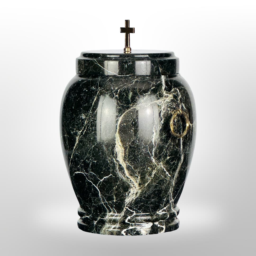 Stein Urne mit Griffen — Schwarz mit Maserung