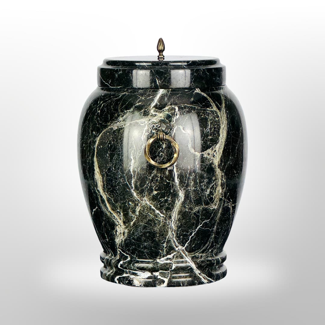 Stein Urne mit Griffen — Schwarz mit Maserung
