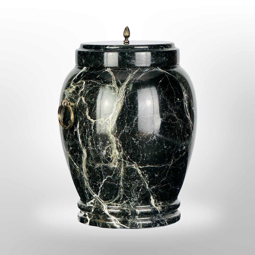 Stein Urne mit Griffen — Schwarz mit Maserung