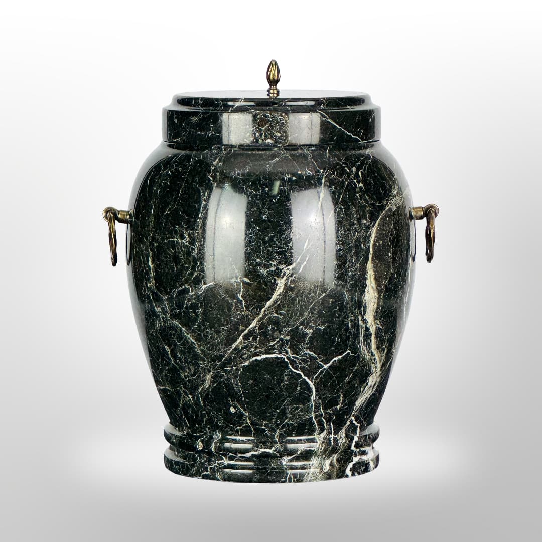 Stein Urne mit Griffen — Schwarz mit Maserung