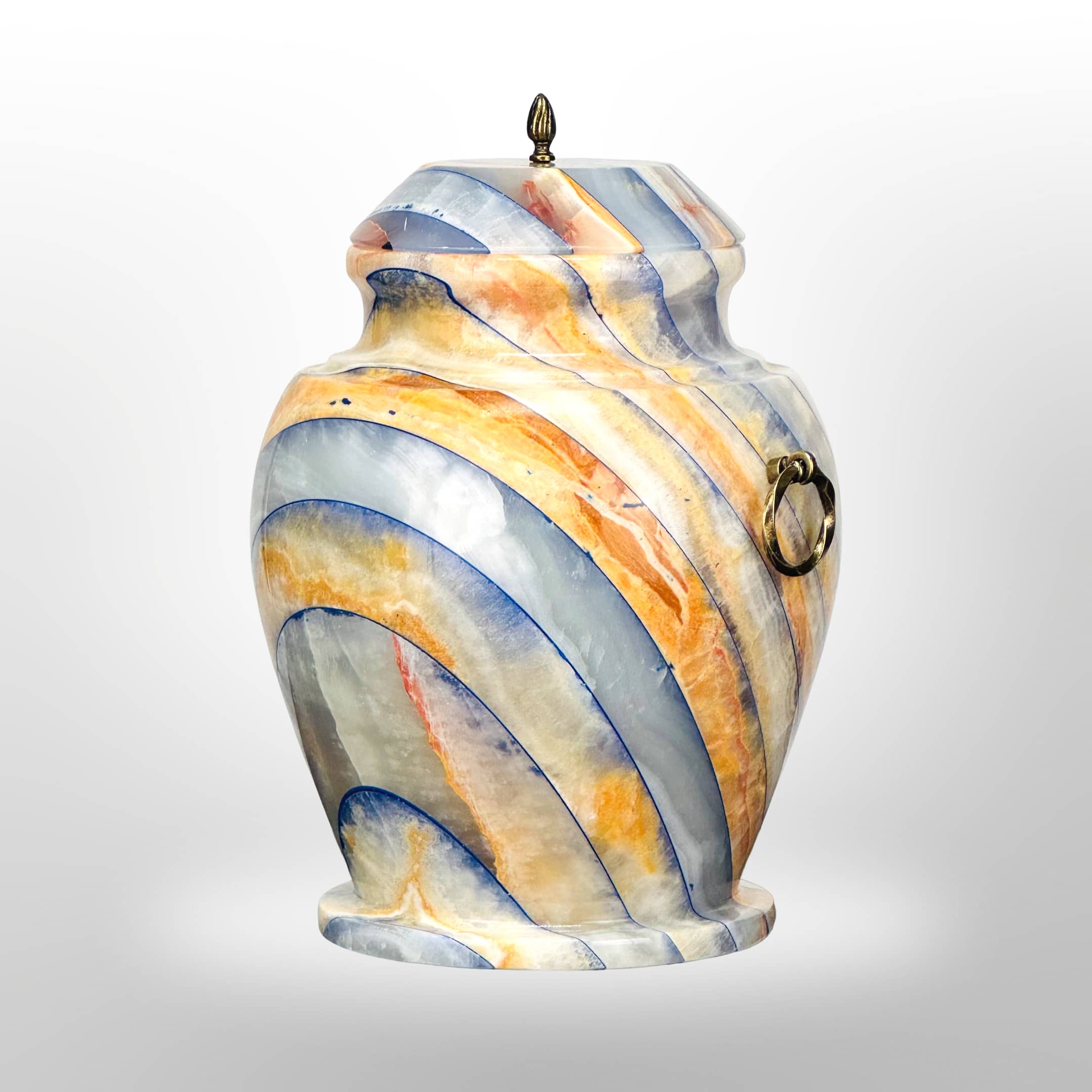 Steinurne aus Onyx mit Griffen – Blau-Gelb