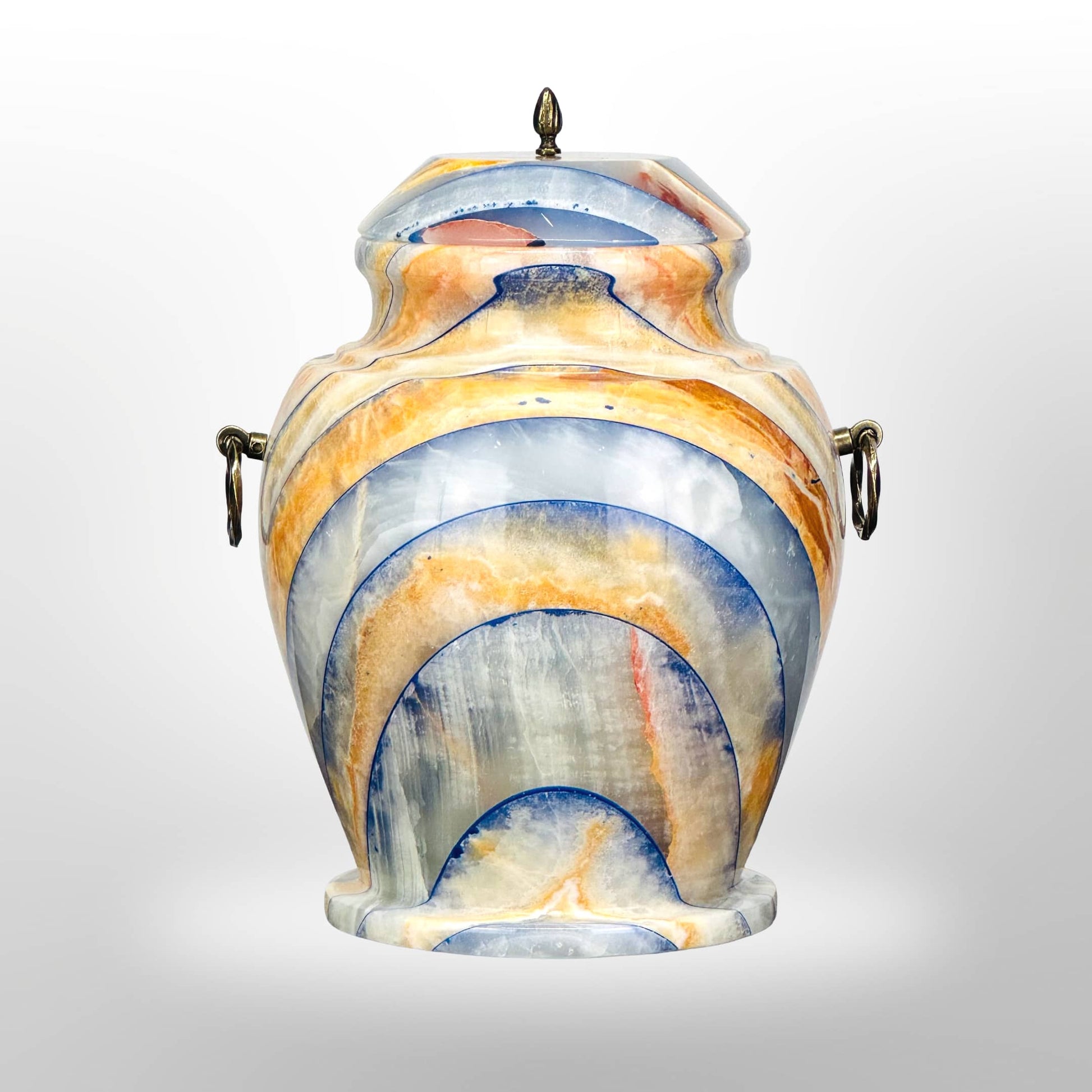 Steinurne aus Onyx mit Griffen – Blau-Gelb