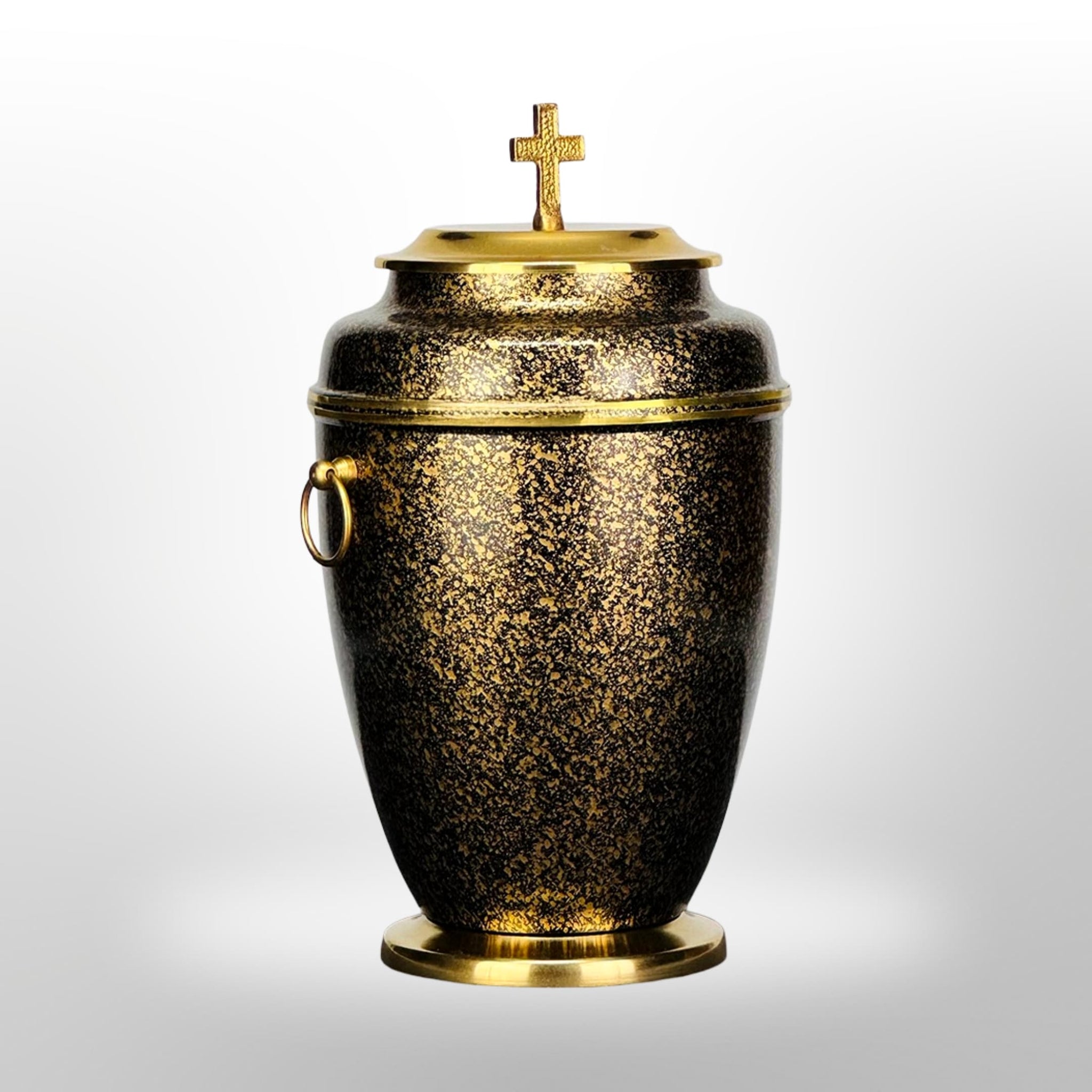 Urne Bronze-Optik mit goldenem Kreuz