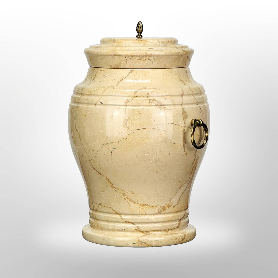 Urne aus beigem Stein mit Griffen