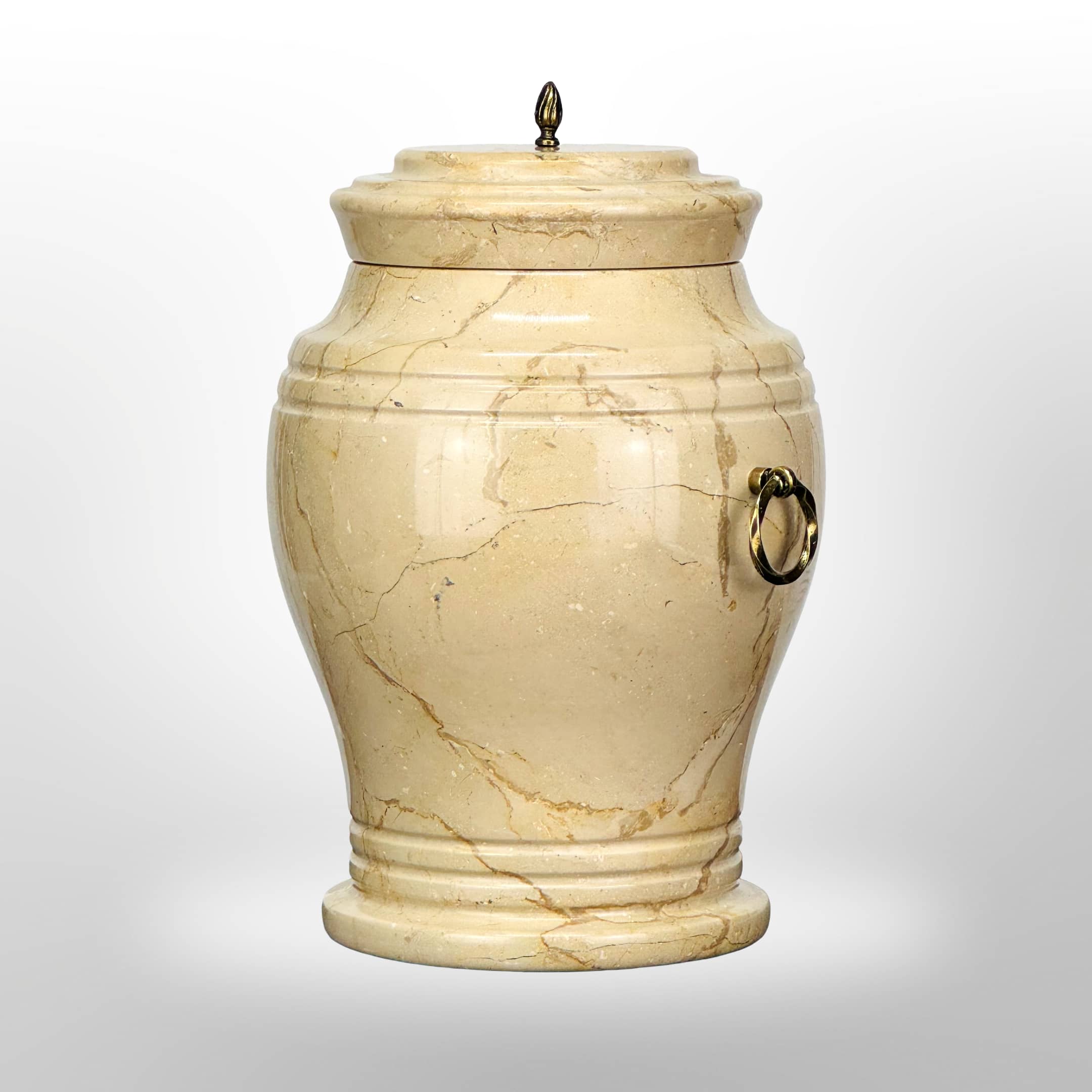 Urne aus beigem Stein mit Griffen