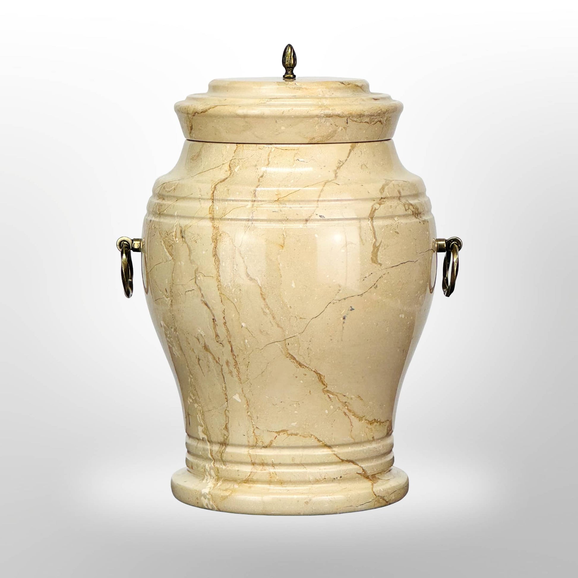 Urne aus beigem Stein mit Griffen