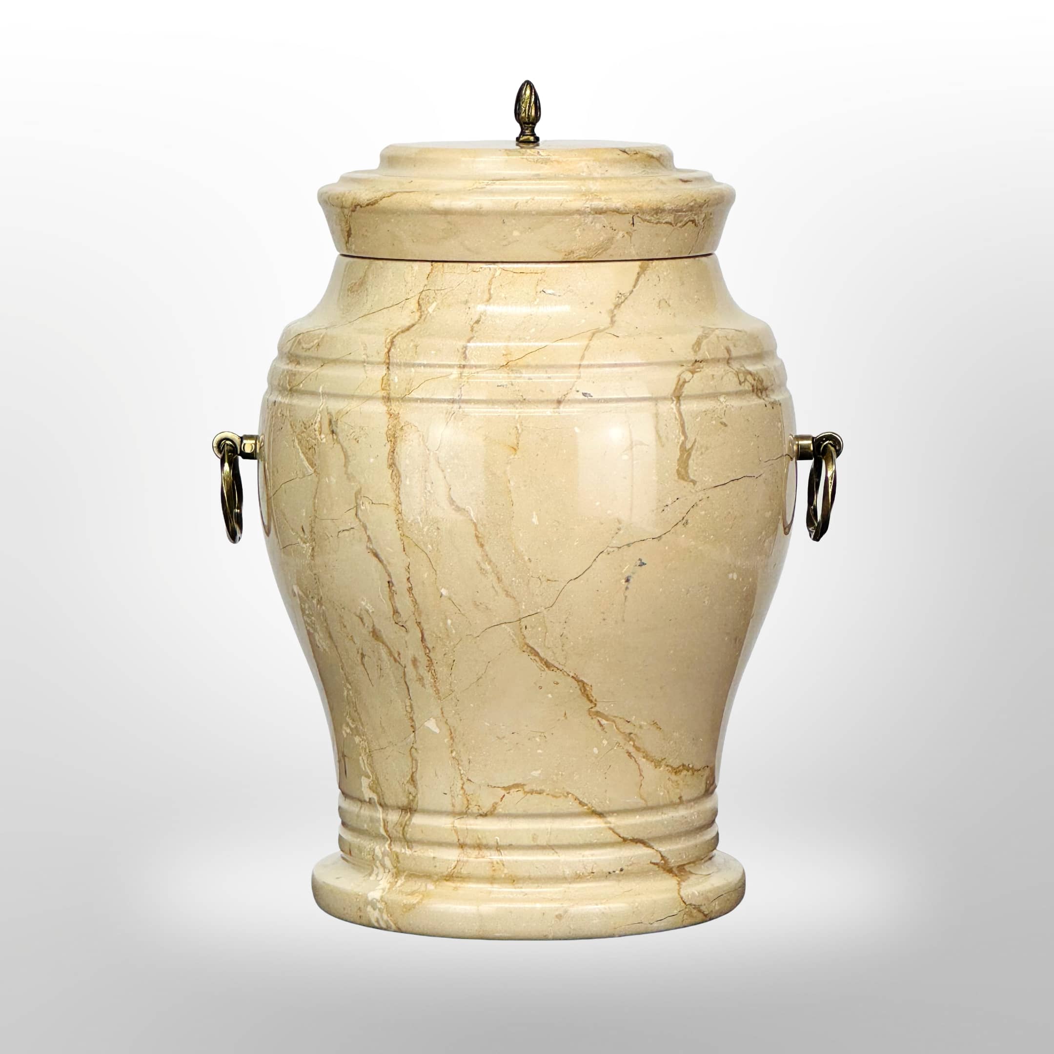 Urne aus beigem Stein mit Griffen