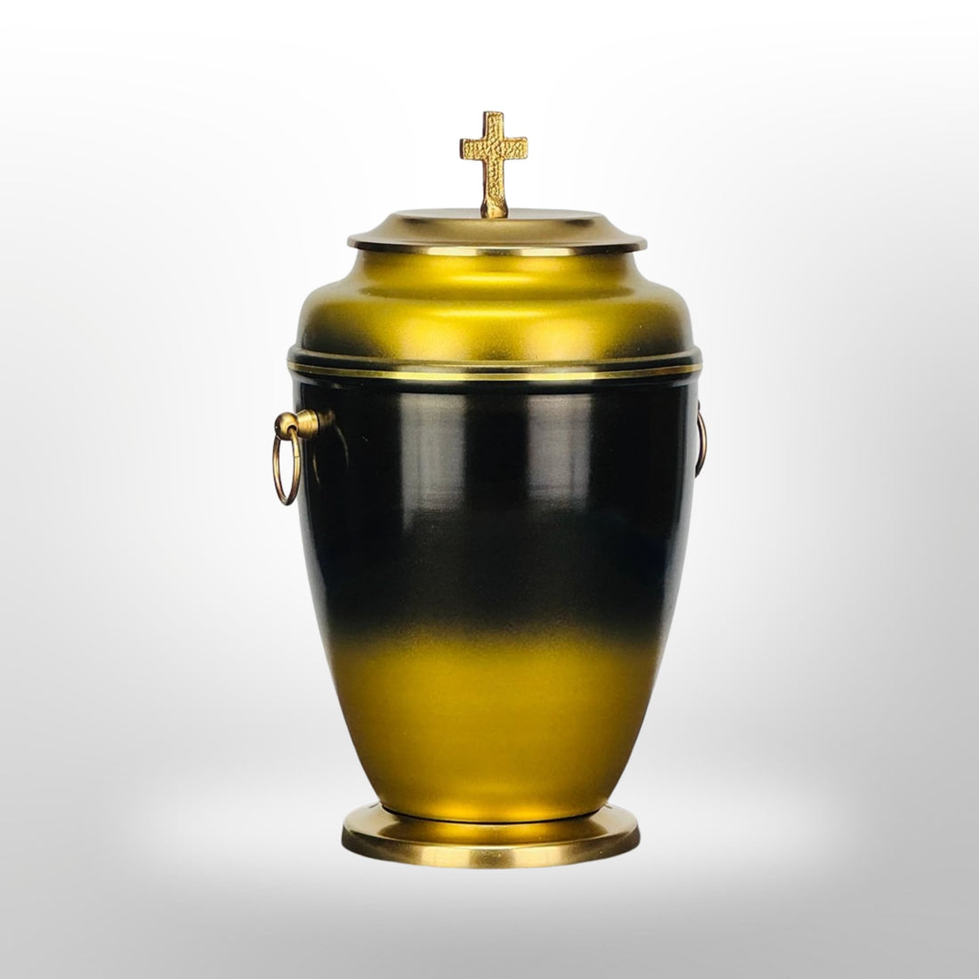 Urne in Schwarz-Gold mit Kreuz