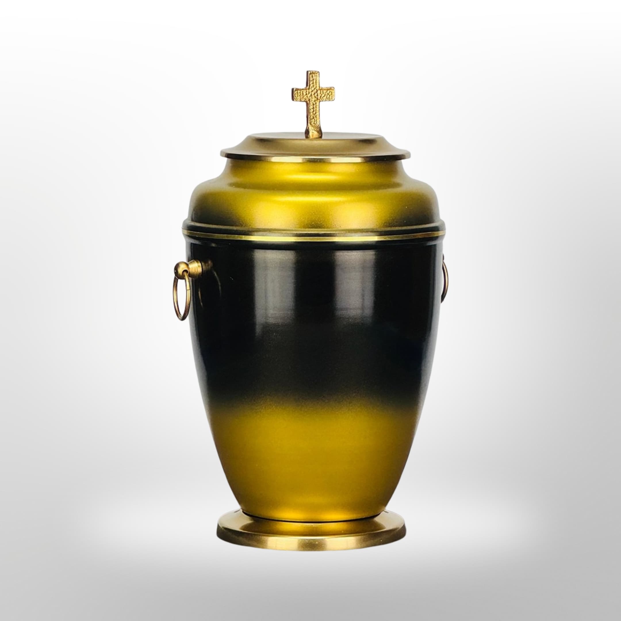 Urne in Schwarz-Gold mit Kreuz