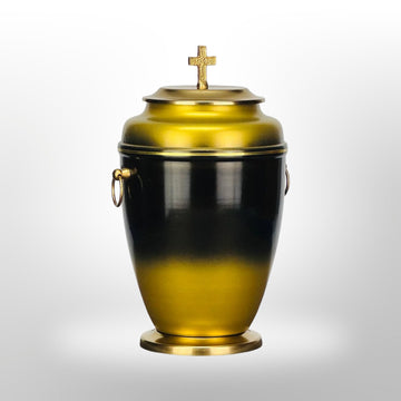 Urne in Schwarz-Gold mit Kreuz