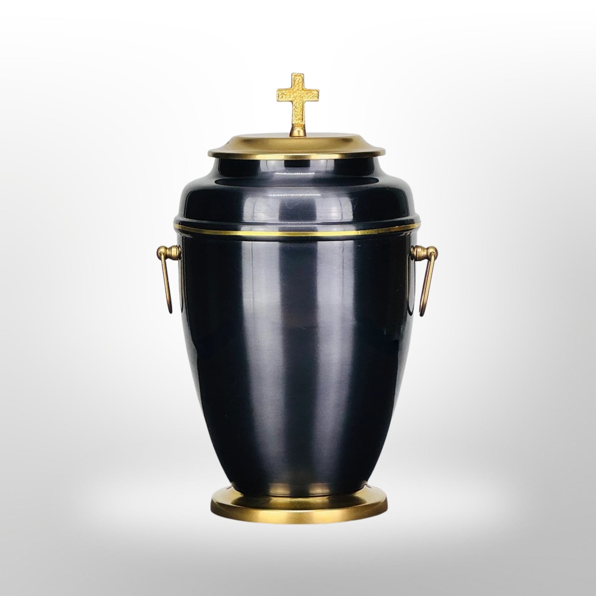 Urne in Schwarz mit Goldverzierung und Kreuz, 3,5 l