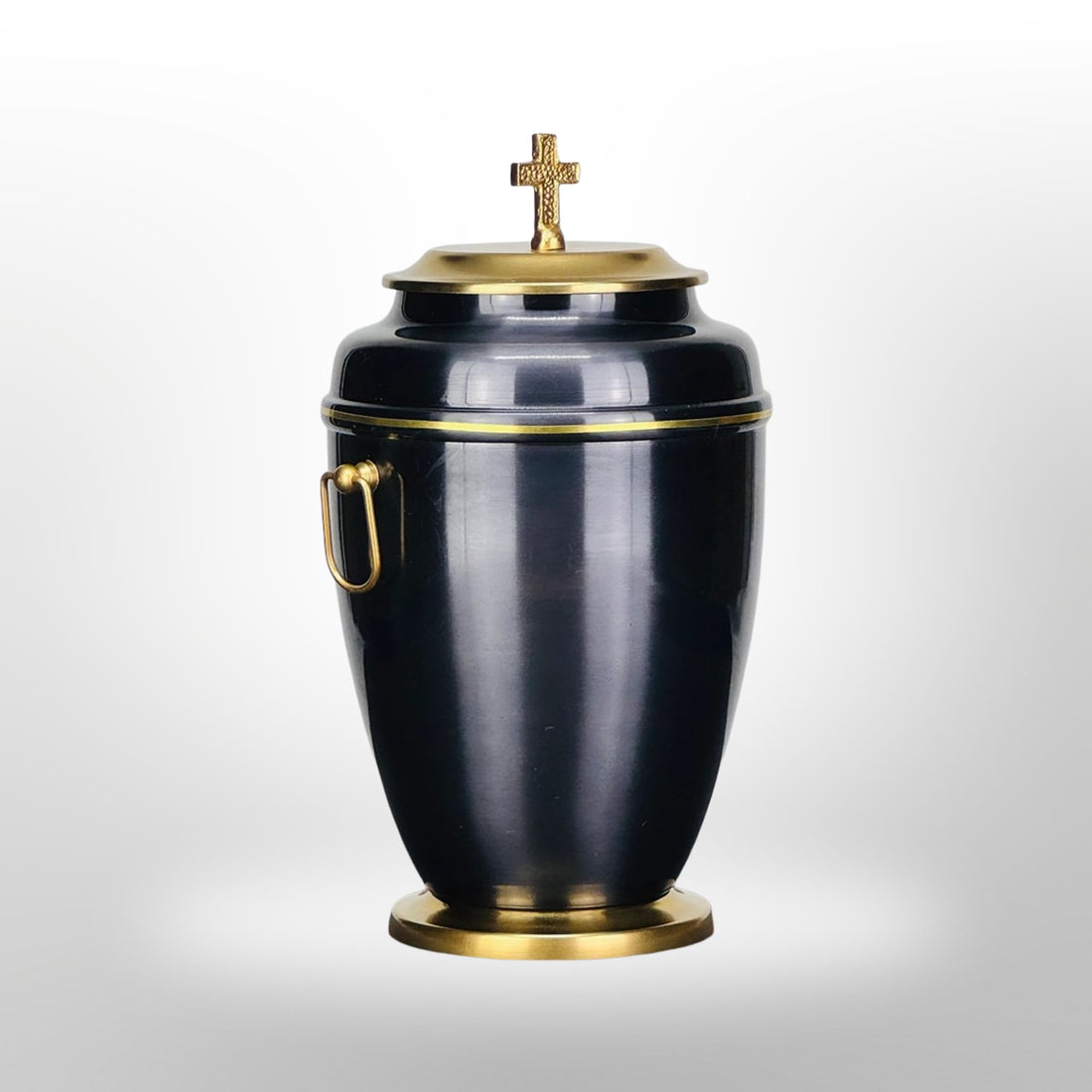 Urne in Schwarz mit Goldverzierung und Kreuz, 3,5 l