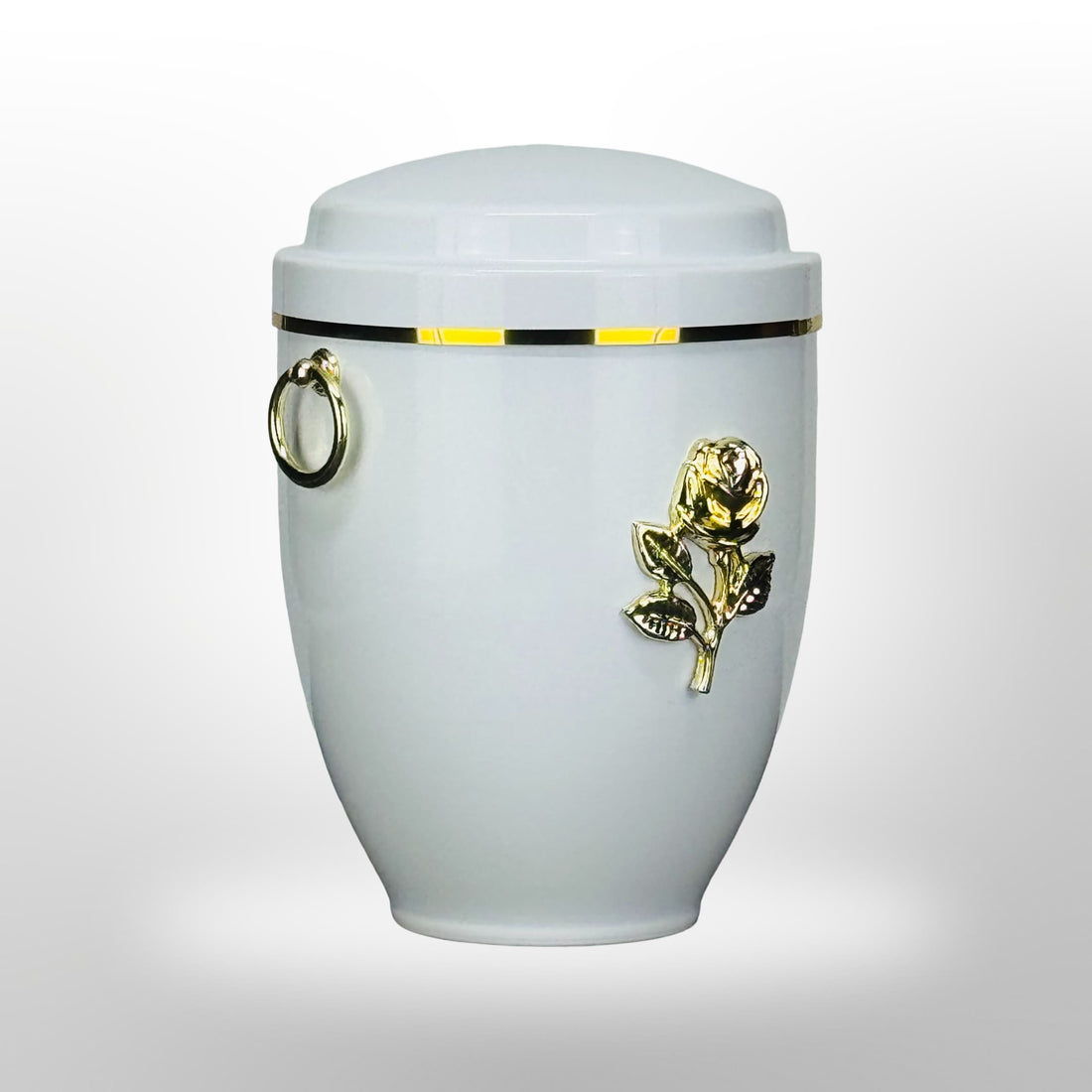 Urne in Weiß mit Rose und Griffen, 3,5 l