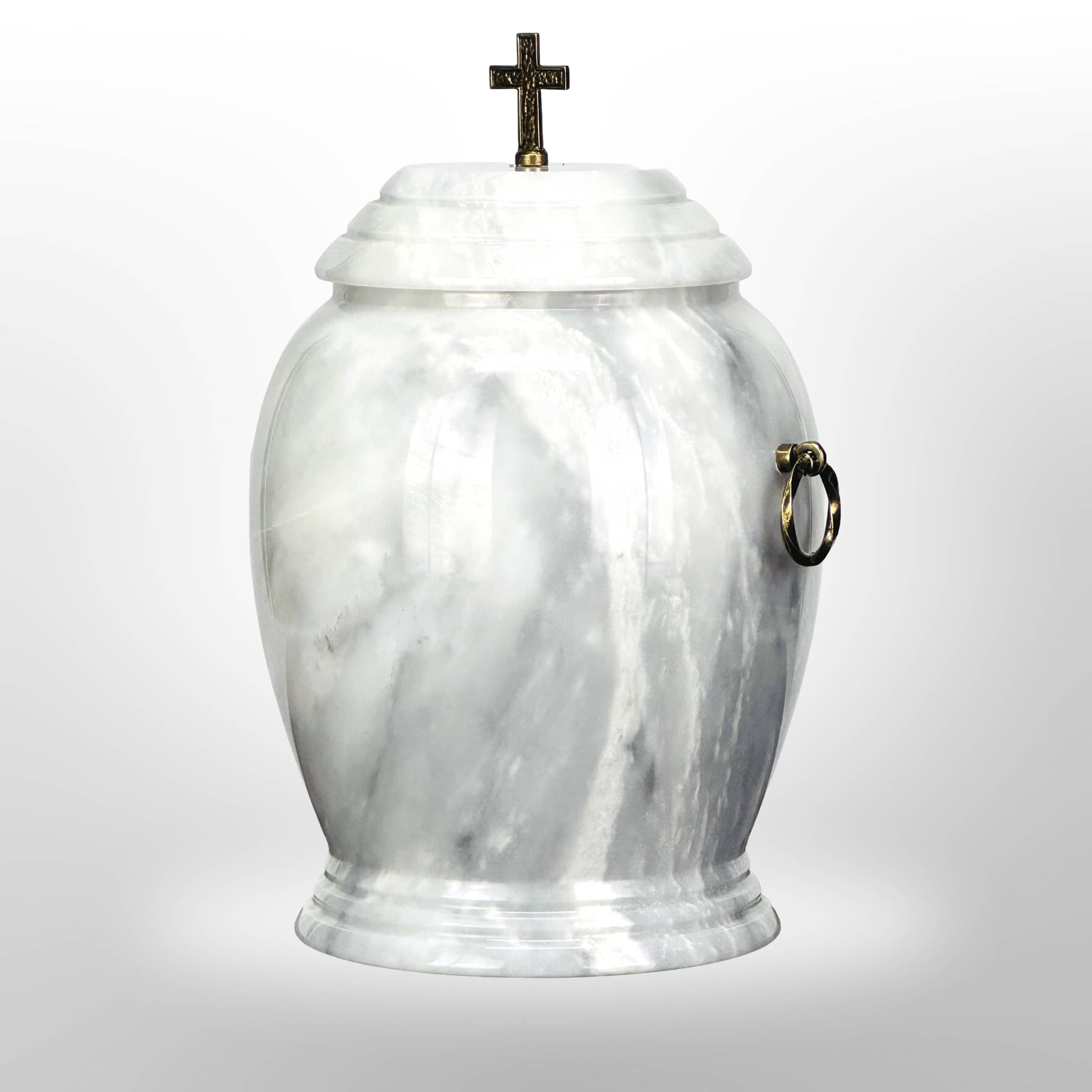 Weiße Natursteinurne mit Griffen