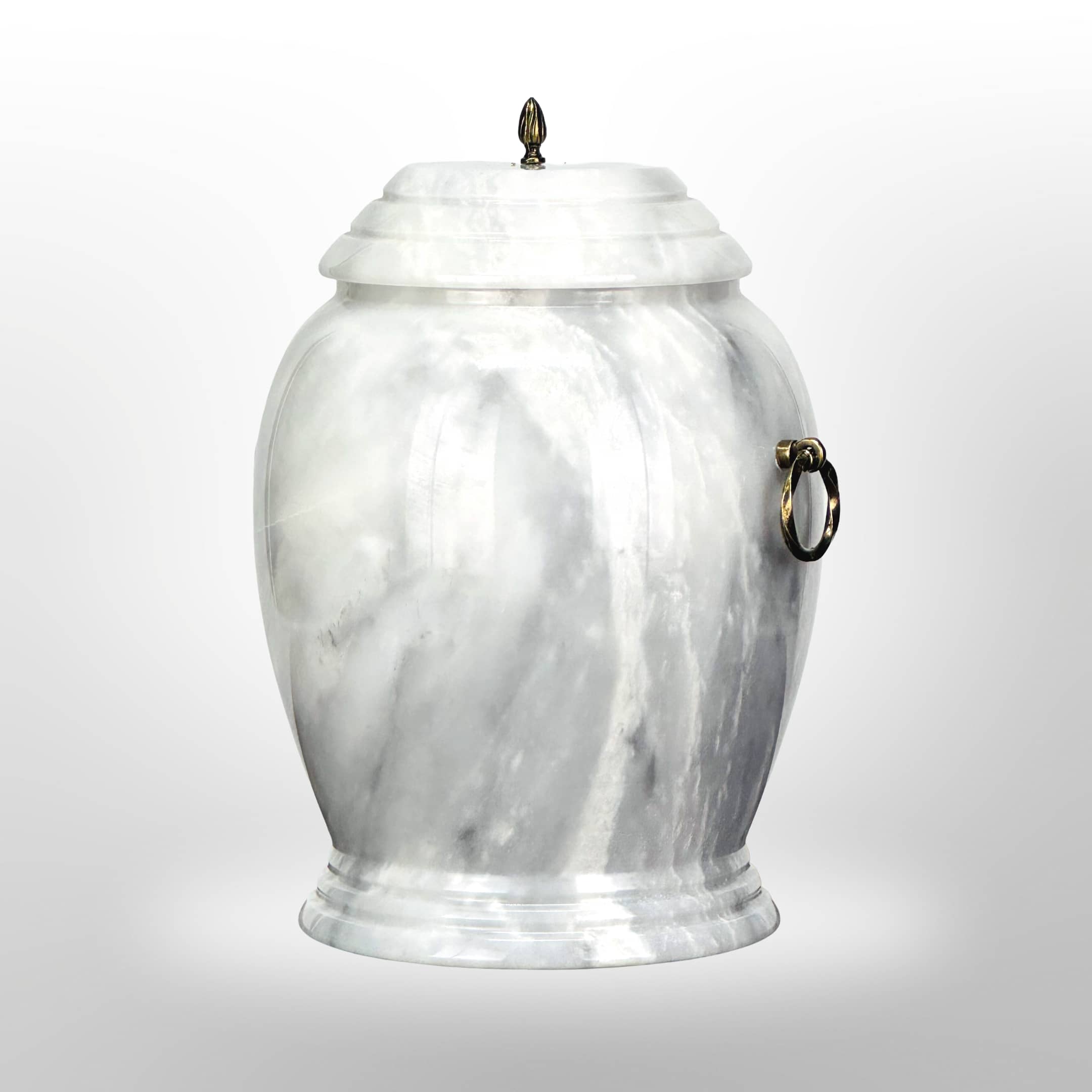 Weiße Natursteinurne mit Griffen