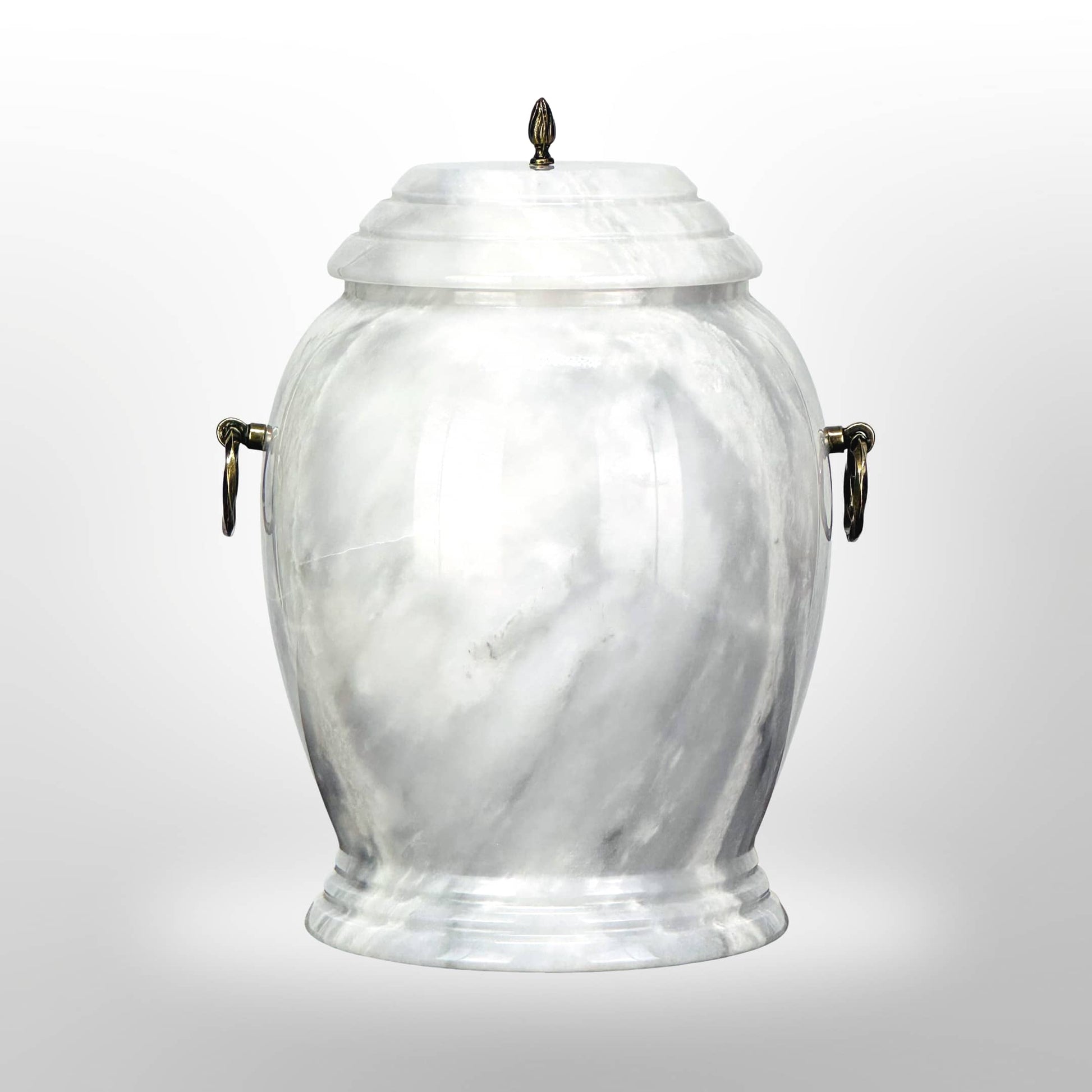 Weiße Natursteinurne mit Griffen