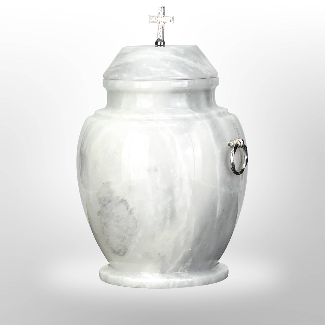 Weiße Stein Urne mit Kreuz oder ,,Flamme"