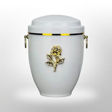 Urne in Weiß mit Rose und Griffen, 3,5 l